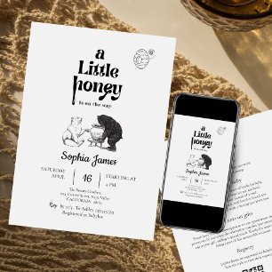 A little honey black white bear baby shower invitation