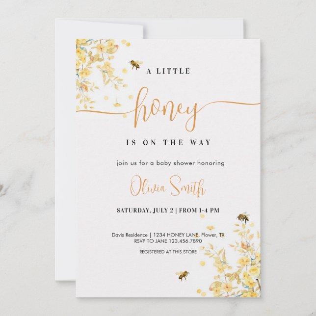 A Little Honey Is On The Way Baby Shower Invitation (Front)