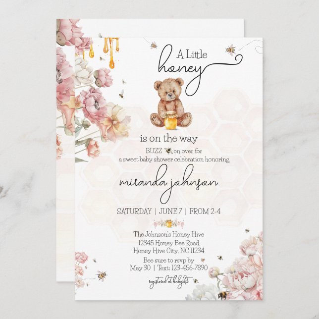A Little Honey is on the Way Baby Shower Invites (Front/Back)