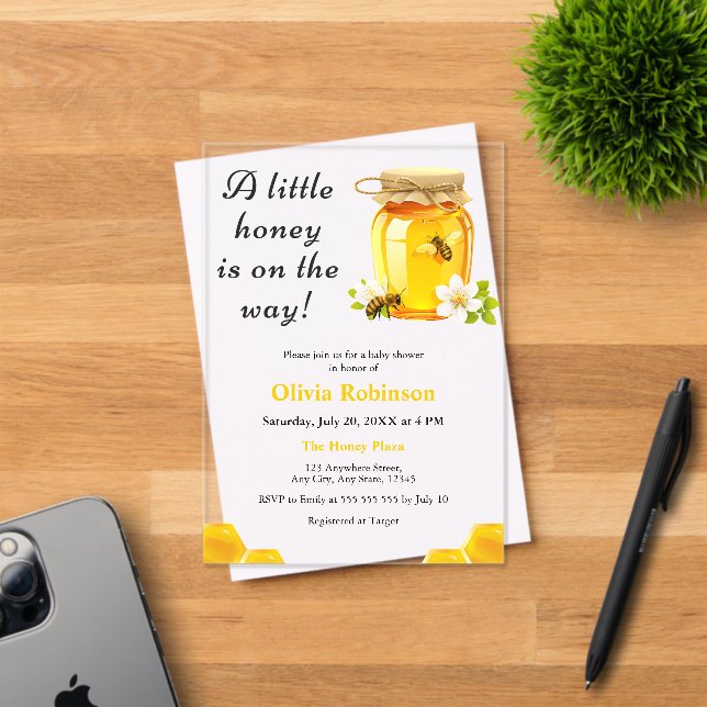 A Little Honey is on the Way Bee Baby Shower Acrylic Invitations (Insitu (Invitation Card))