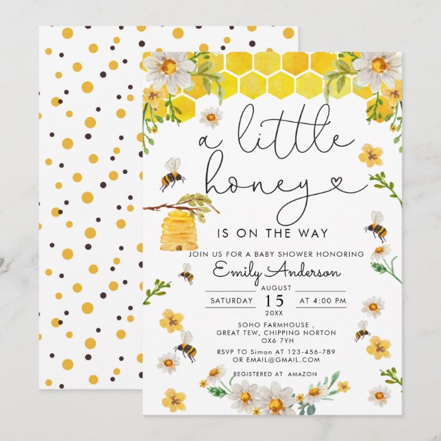 A Little Honey Is On The Way Bee Baby Shower  Invitation (Front/Back)
