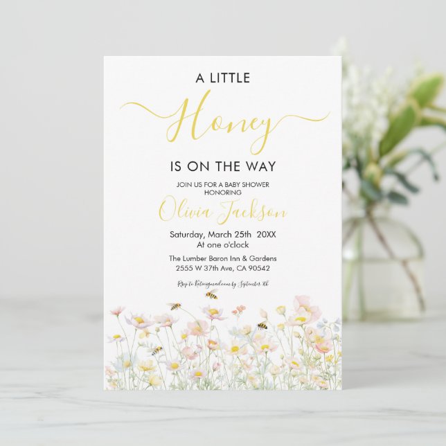 A Little Honey Is On The Way Bee Baby Shower Invitation (Standing Front)