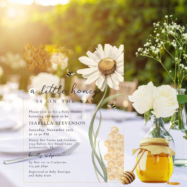 A Little Honey Is On The Way Bee Baby Shower Theme Acrylic Invitations (Creator Uploaded)