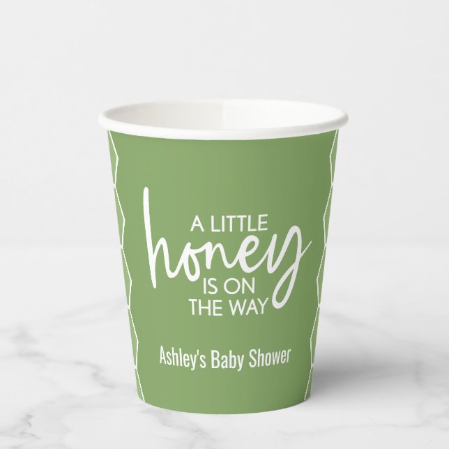 A Little Honey is On the Way - Green Baby Shower Paper Cups (Left)