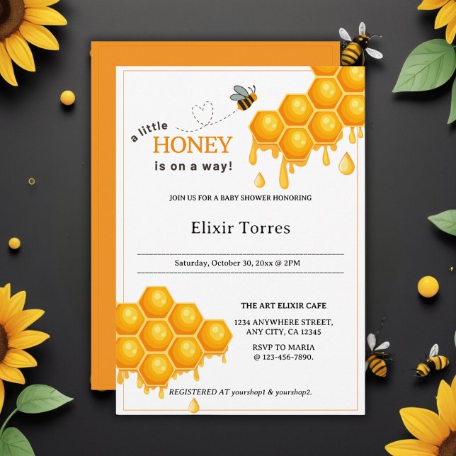 A Little Honey Is On the Way Honeycomb Baby Shower Invitation (Creator Uploaded)