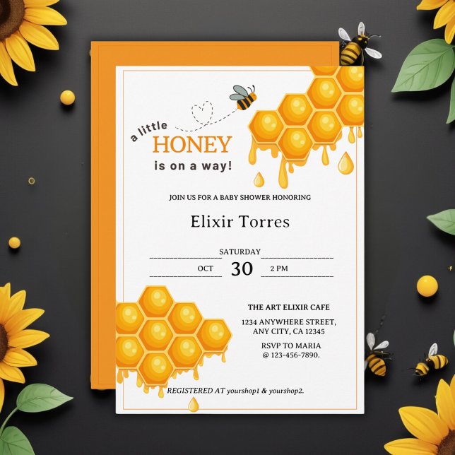 A Little Honey Is On the Way Honeycomb Baby Shower Invitation (Creator Uploaded)