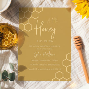 A Little Honey Is On The Way Minimal Baby Shower Invitation