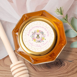 A Little Honey Is On the Way Pink Baby Shower Classic Round Sticker