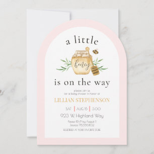 A Little Honey Is On The Way Pink Bee Baby Shower Invitation