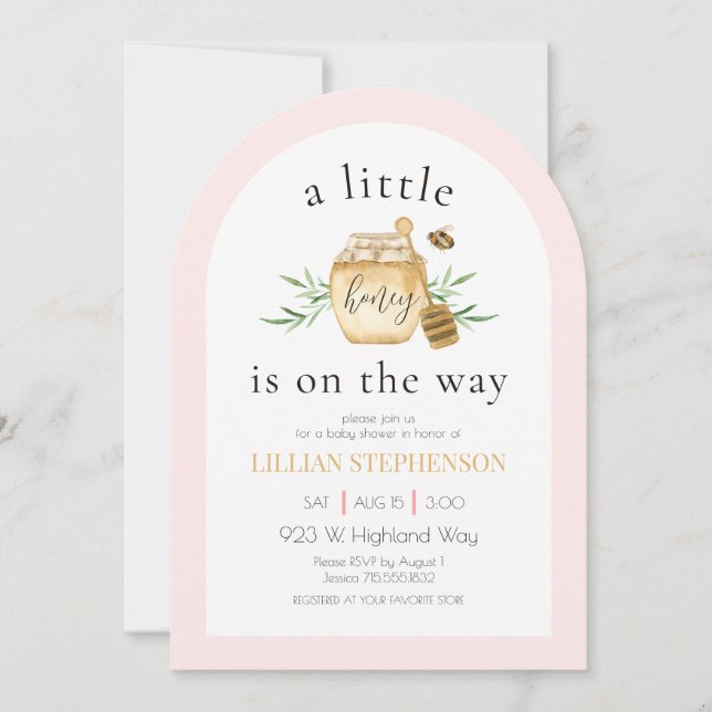 A Little Honey Is On The Way Pink Bee Baby Shower Invitation (Front)