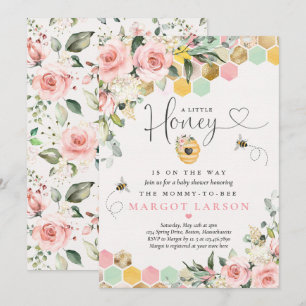 A Little Honey On The Way Greenery Pink Gold Baby Invitation