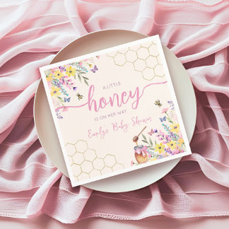 A Little Honey on the Way Pink Bee Baby Shower Napkin