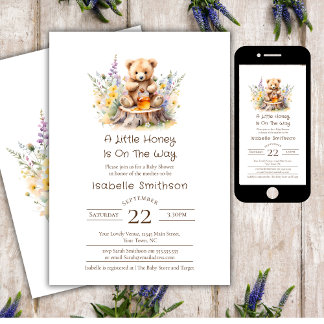 A little Honey On The Way Teddy Bear Baby Shower  Invitation