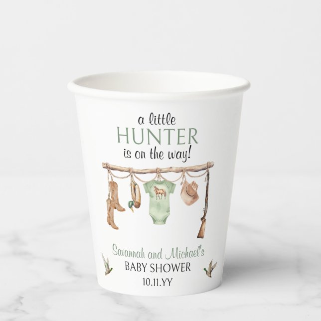 A Little Hunter Is On The Way Baby Shower  Paper Cups (Front)