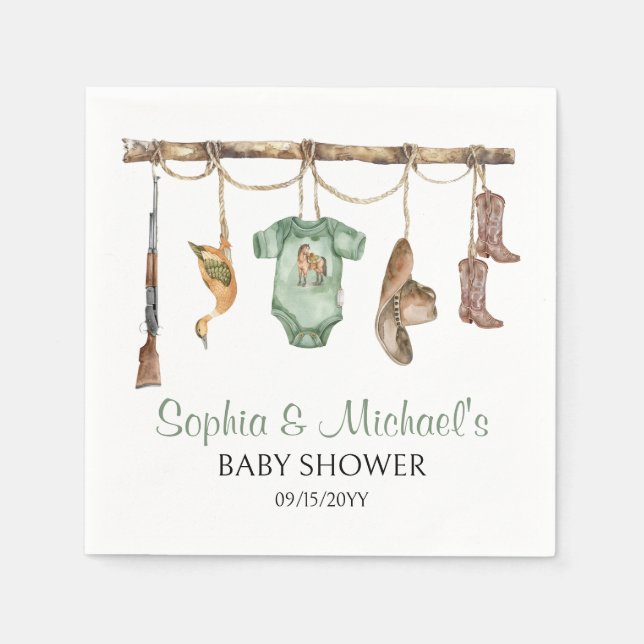 A Little Hunter Is On The Way Baby Shower Party Napkin (Front)