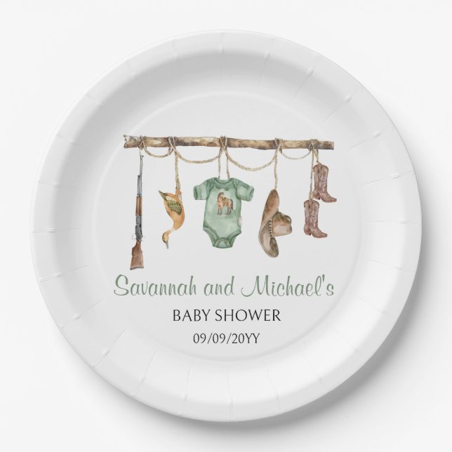 A little hunter is on the way Baby Shower Party Paper Plate (Front)