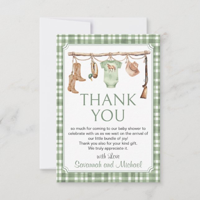 A Little Hunter Is On The Way Baby Shower Thank You Card (Front)