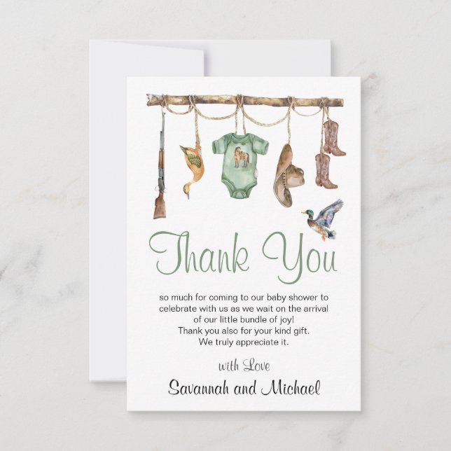 A Little Hunter Is On The Way Baby Shower Thank You Card (Front)