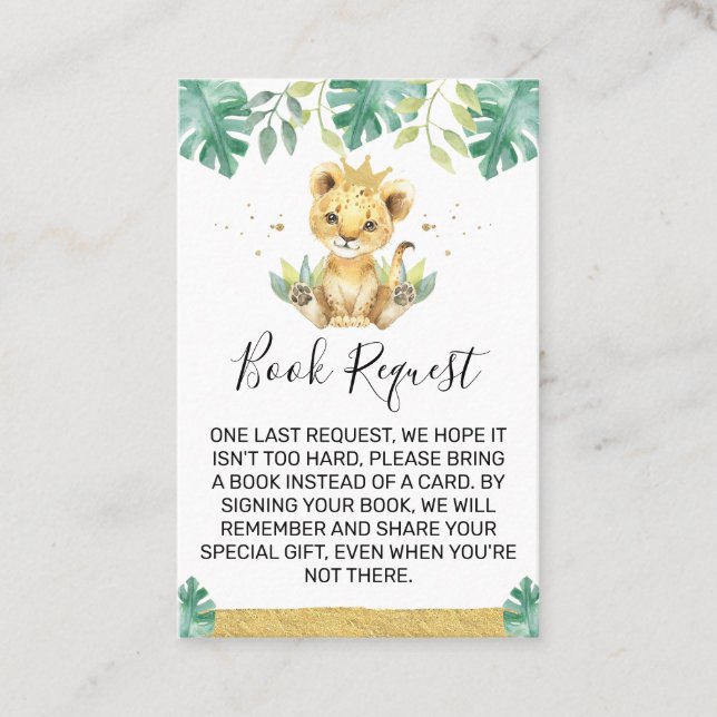 A Little King Lion Crown Baby Shower Book Request Business Card (Front)