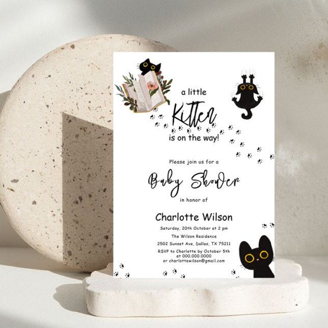 A Little Kitten Is On The Way Cute Cat Baby Shower Invitation (Creator Uploaded)