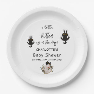 A Little Kitten Is On The Way Cute Cat Baby Shower Paper Plate