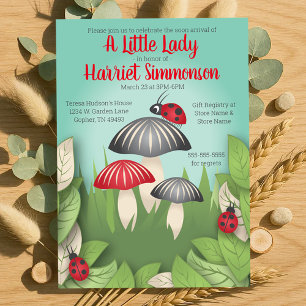 A Little Lady and Mushrooms Whimsical Baby Shower Invitation