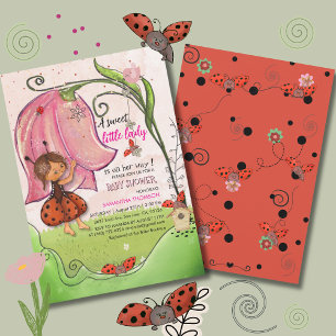 A Little Lady is on her Way  Ladybug Baby Shower Invitation