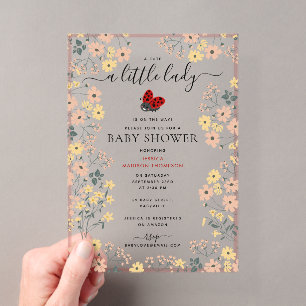 A Little Lady Ladybug Wildflowers Girl Baby Shower Acrylic Invitations