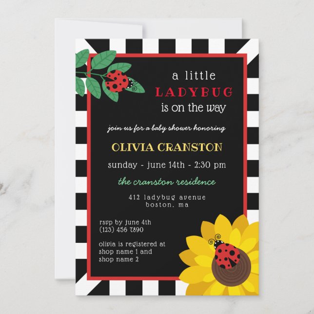 A Little Ladybug Baby Shower Invitation (Front)