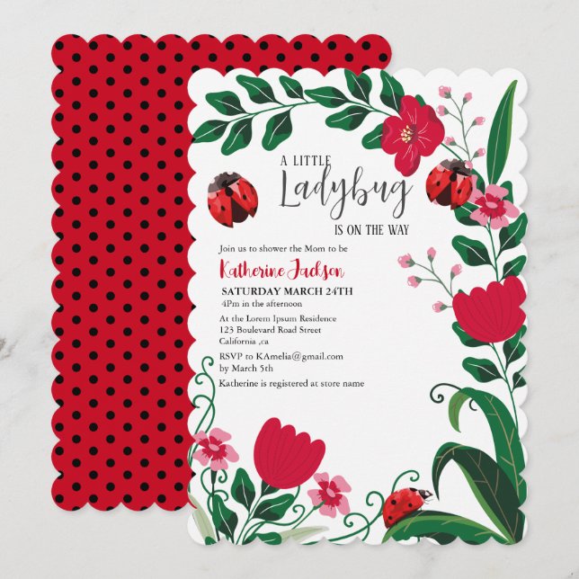 A little ladybug girl red baby shower  invitation (Front/Back)