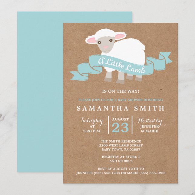 A Little Lamb Boy Baby Shower Invitation (Front/Back)