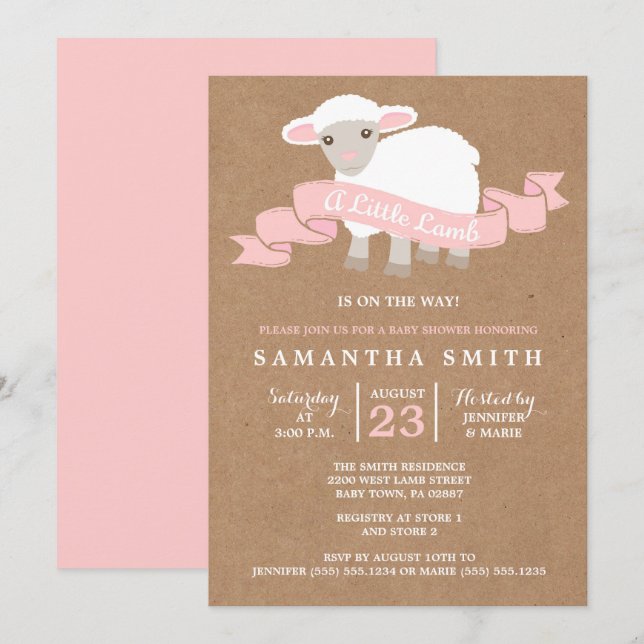 A Little Lamb Girl Baby Shower Invitation (Front/Back)