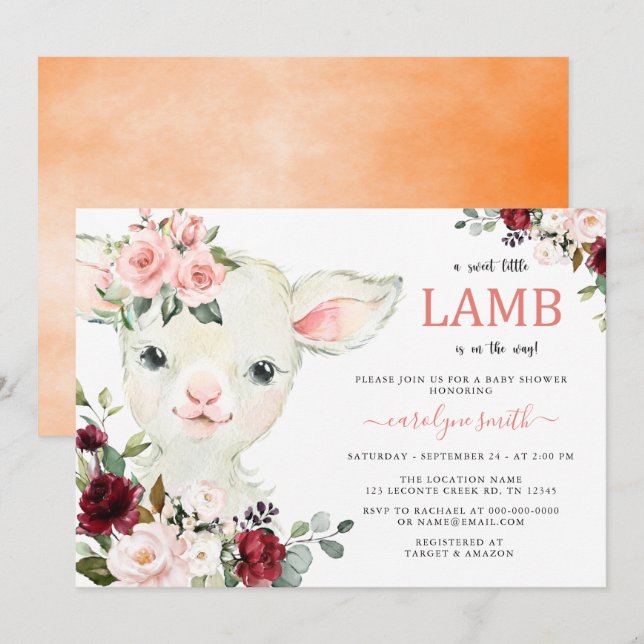 A Little Lamb Greenery Floral Baby Shower Invitation (Front/Back)