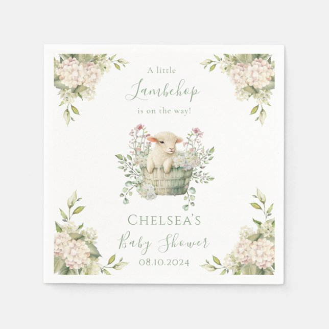 A Little Lambchop Floral Sheep Baby Shower Napkin (Front)