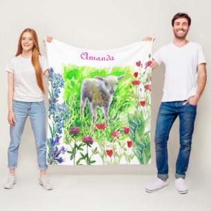 A little lamm and wildflowers  fleece blanket