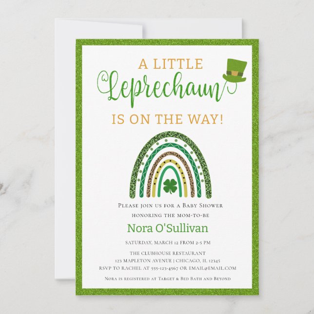 A Little Leprechaun St. Patrick's Baby Shower Invitation (Front)