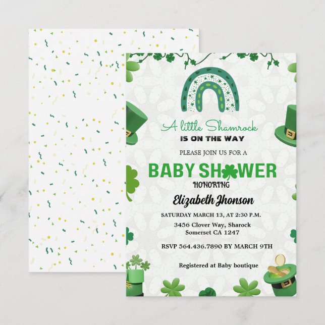 A Little little shamrock baby shower invitation (Front/Back)