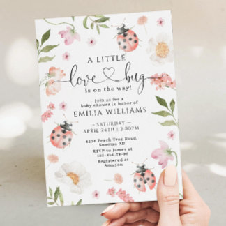 A little love bug is on her way baby shower invite