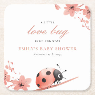 A Little Love Bug Is On The Way Baby Shower Square Paper Coaster