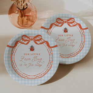 A Little Love Bug On The Way Gingham Baby Shower Paper Plate