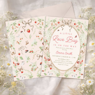 A Little Love Bug Strawberry Floral Baby Shower Invitation
