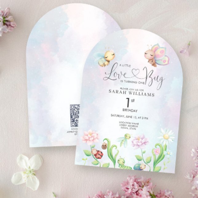 A Little Love Bug Watercolor Girl 1st Birthday Invitation (Creator Uploaded)