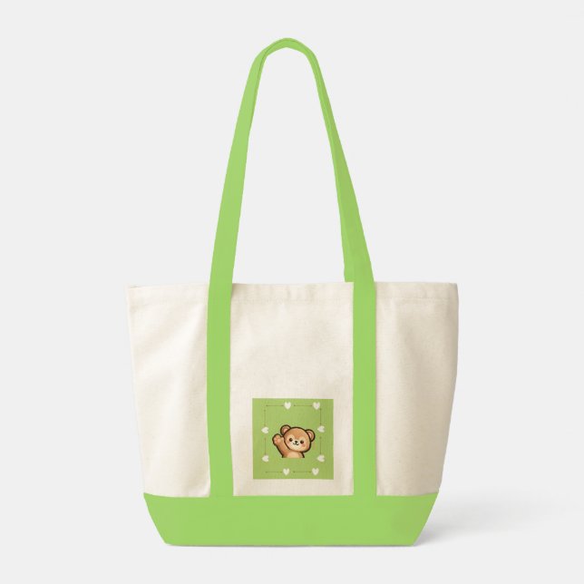 A Little Love for You – Cute Bear Green Tote Bag (Back)