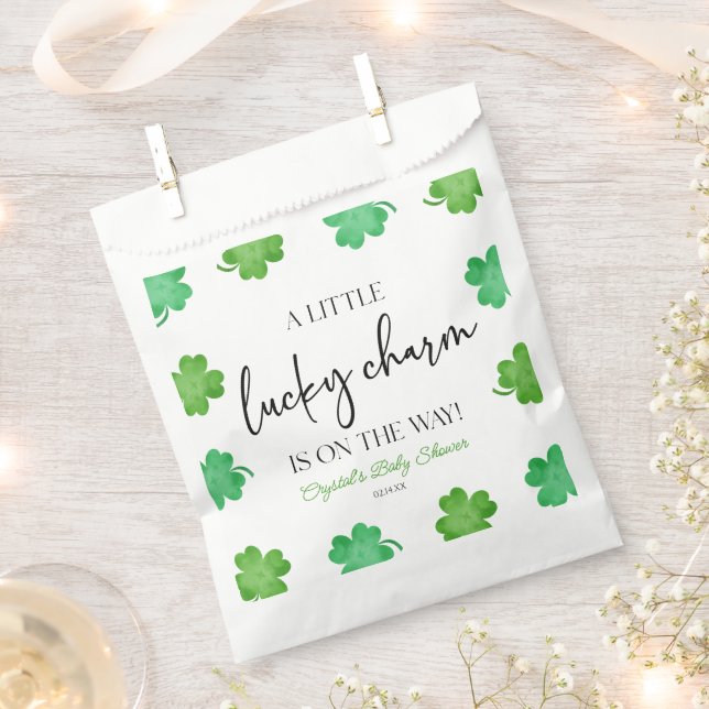 A Little Lucky Charm Green Clover Baby Shower Favour Bags (Clipped)