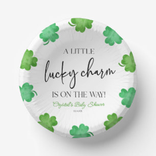 A Little Lucky Charm Green Clover Baby Shower Paper Plate