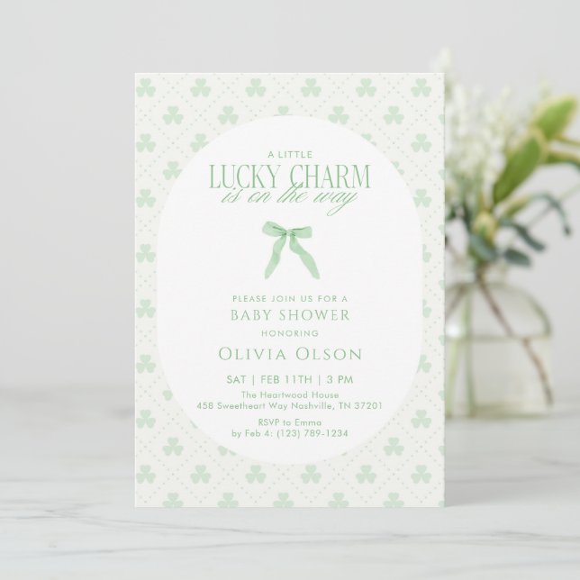 A Little Lucky Charm Is on the Way Baby Shower Invitation (Standing Front)