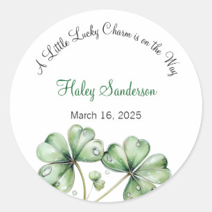 A Little Lucky Charm is on the Way Invitation Classic Round Sticker