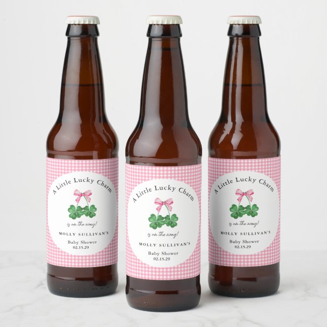 A Little Lucky Charm Shamrock Baby Shower  Beer Bottle Label (Bottles)