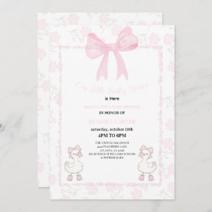 A Little Lucky Duckie Pink Bow Floral Baby Shower Invitation