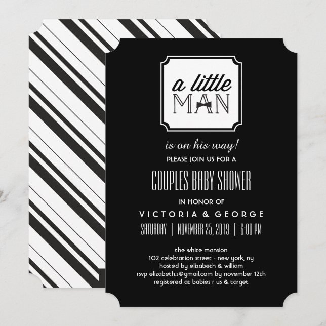 A Little Man Couples Boy Baby Shower Design Invitation (Front/Back)